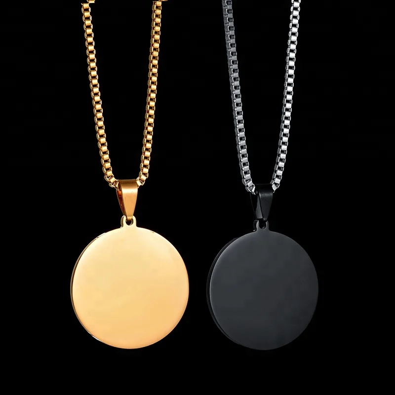 

Custom Engraved Round Stainless Steel High Polishing Pendant Necklace, Gold;black;steel color