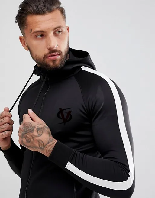 men's self pattern slim fit black fleece tracksuit