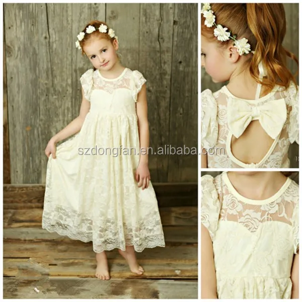 Flower Girls Lace Maxi Dress Baby Kids Ivory Lace Big Bow Country