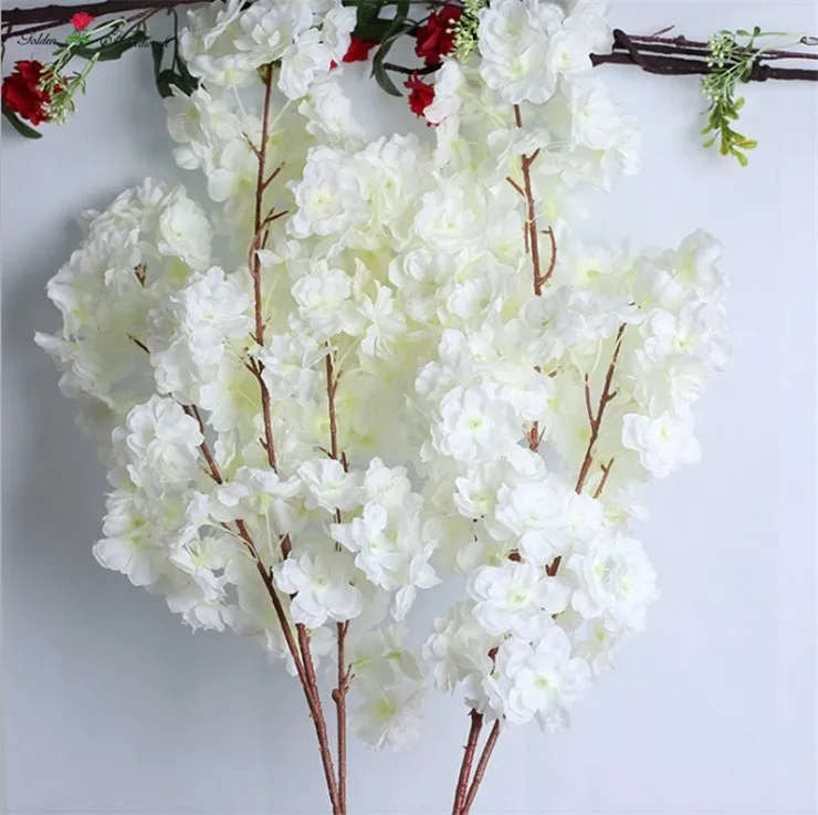 3 Branches Dense Artificial Flower White Cherry Blossom Silk Flowers