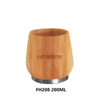 

FH208 200ML Natural bamboo material whiskey wood cup with a stainless steel base