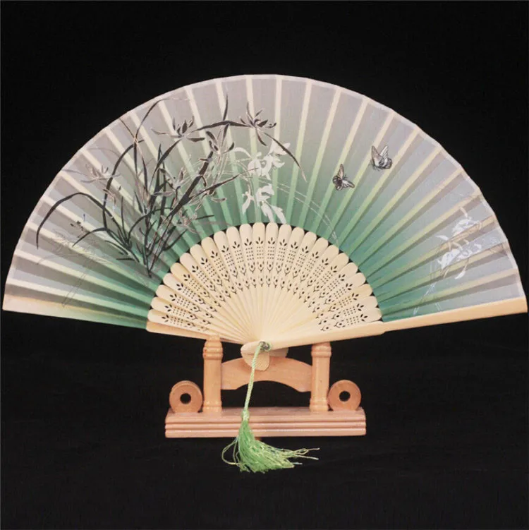 手绘中国可折叠丝绸手扇