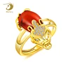 Women Fashion Finger Ring Photos Gold Plated Copper And Red Agate Stone Ring