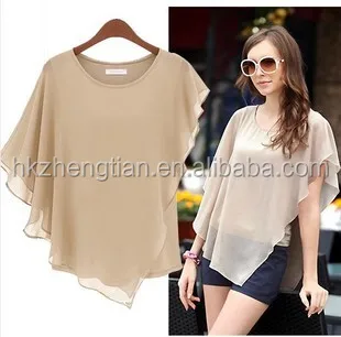 

Free Sample China wholesale woman clothes flouncing bat sleeves top fashion chiffon blouse, N/a