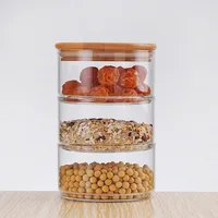 

three glass containers stackable glass jar with bamboo lid for kitchen storage