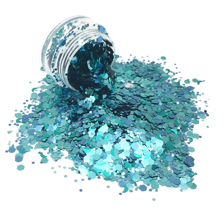 
Hexagon Polyester Powder Holographic Cosmetic Chunky Mixed Glitter 