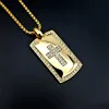 New Fashion Titaniumsteel Gold Plated Square Military Army Style Diamond Cross Necklace Pendant