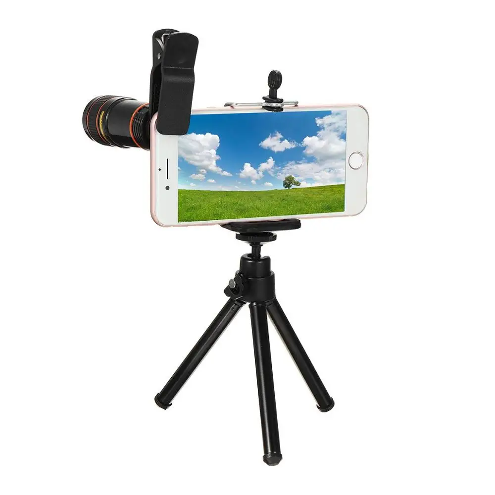 

12X Telephoto Lens Mobile Phone Camera Selfie Sticks Tripod + Fish Eye Lenses + Wide Angle + Macro Lenses for Xiaomi for iPhone