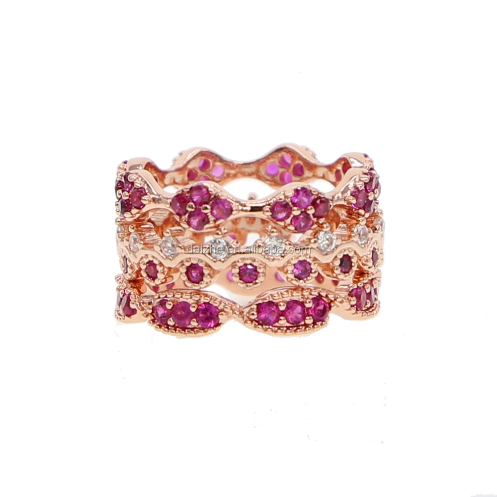 

fashion ruby turquoise stone paved tiny band stackable ring set for women finger ring