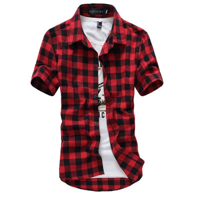 

K2CS04 Red And Black Plaid Shirt Men Shirts 2019 New Summer Fashion Men Checkered Shirts Short Sleeve Shirt Men Blouse, Red;white;dark blue;light blue
