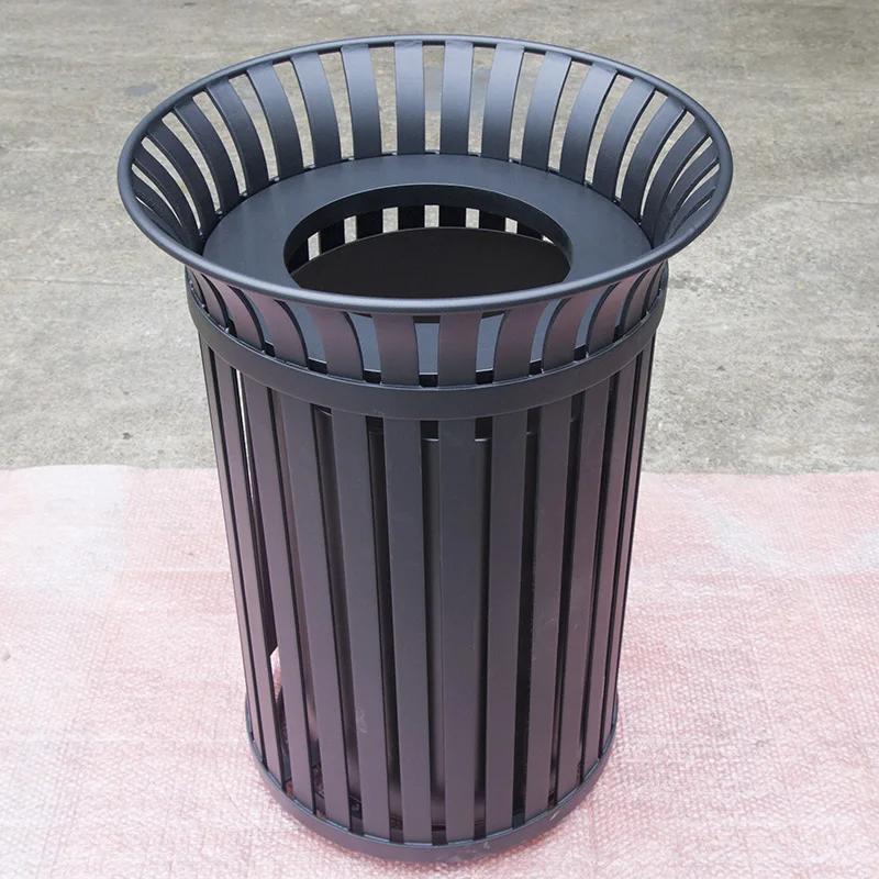 
Arlau outdoor garden black round steel trash can standard size galvanized steel designed garbage container park garbage can 