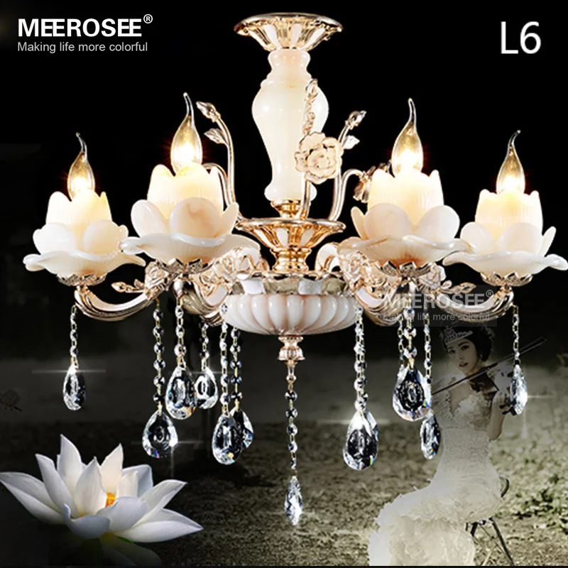 6 Bulbs Traditional Crystal Chandelier with White Jade Plate MD81240 L6
