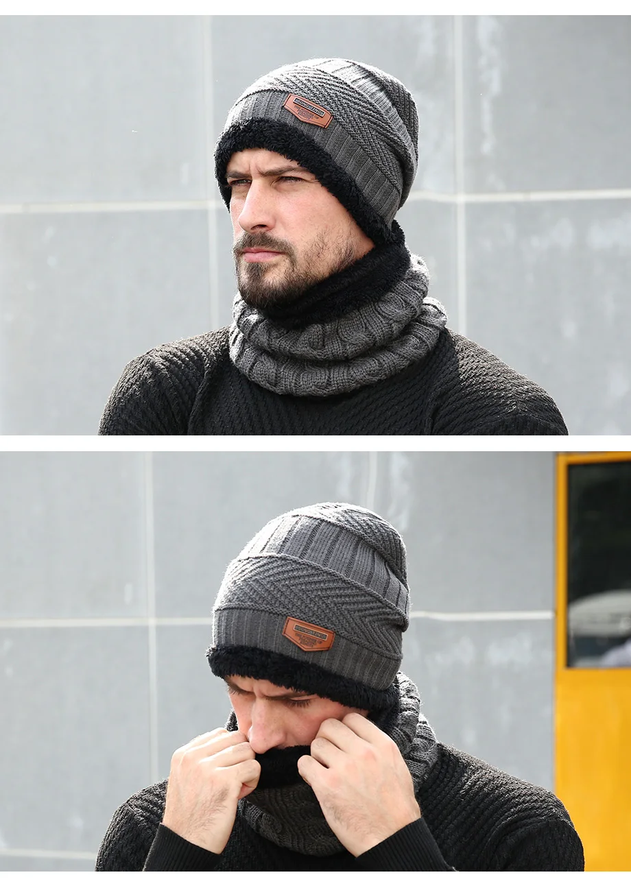 Neck Warm Mens Winter Hat Knit Cap Scarf Winter Hats For Men Thick Hat