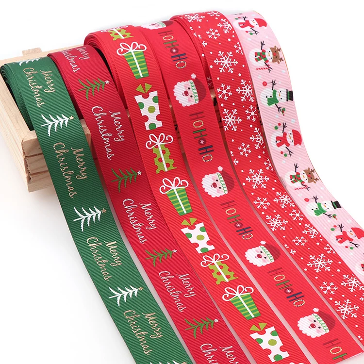 Wholesale 25mm Luxury Christmas Tree Polyester Printed Grosgrain Ribbon ...