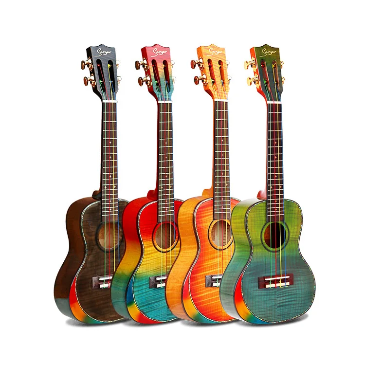 

unique colorful musical instrument solid top concert ukulele, Rainbow color&nature spruce