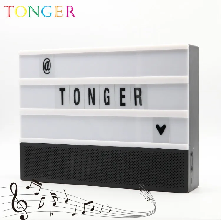 TONGER rechargeable led a4 lightbox sign light up box mini light box with letters cinematic light box with bluetooth speakers