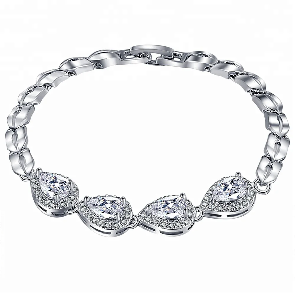 

Elegant Lady Hand Bracelet Design Tear Drop CZ Link Bracelet Jewelry, Steel/clear