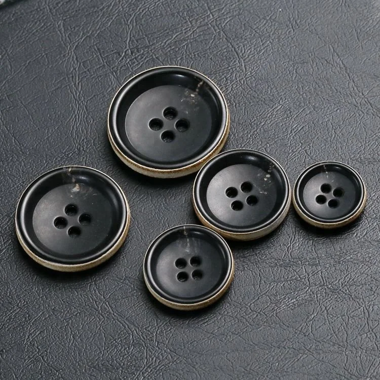 

High-grade Cheongsam Coat Suit Button Environmentally Friendly High Temperature Burning Rim Urea 4 holes Round Button Wholesale, Black