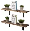 Decorative Rustic Shelves Rustic Hanging Rack Floating Metal Wood Wall Mounted Shelf with L Brackets Set of 2 For Storage
