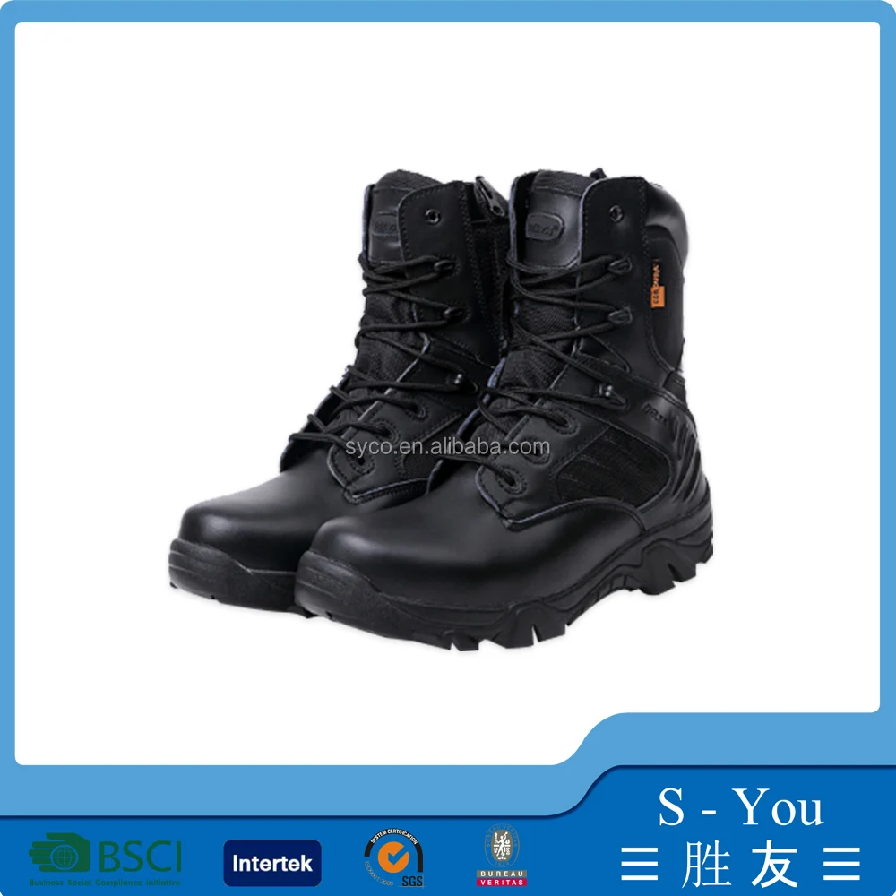 hot sale cheap genuine leather breathable black military combat boots