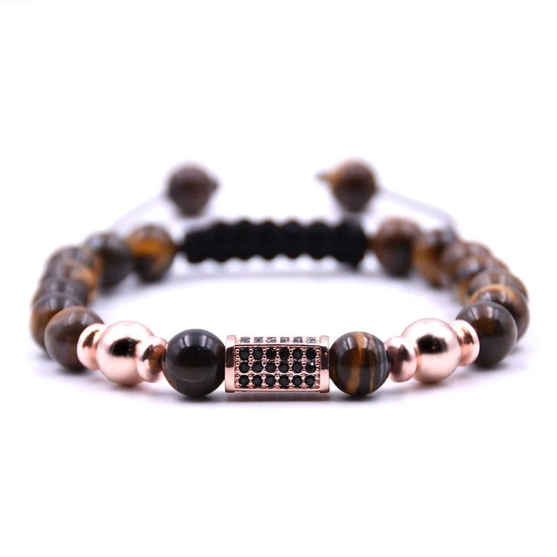 New Arrival Adjustable Tiger Eye Stone Beads Mixed Rose Gold Crystal Bead Bracelet