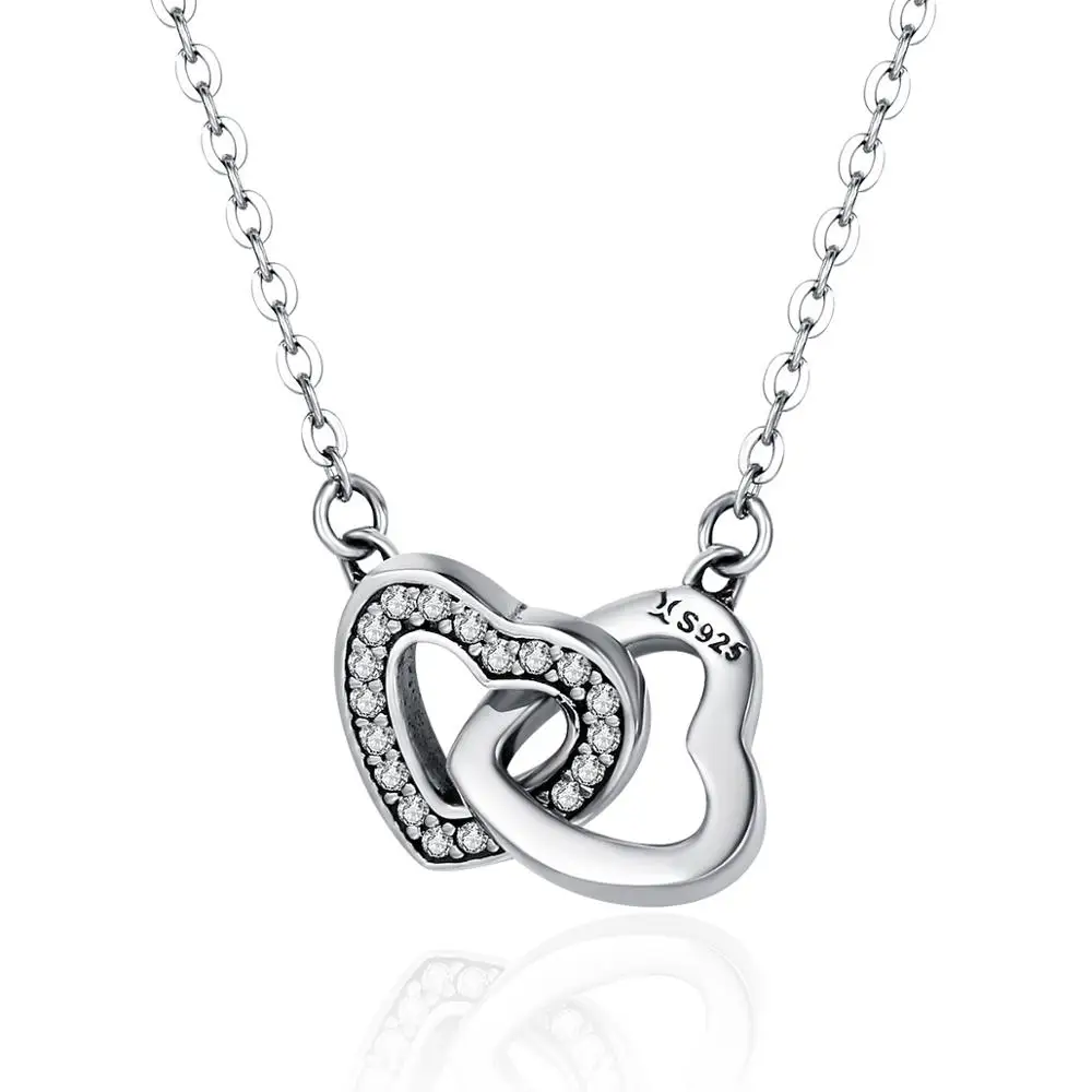 

Sterling Silver Interlocking CZ Double Love Heart Pendant Necklace for Valentines Day