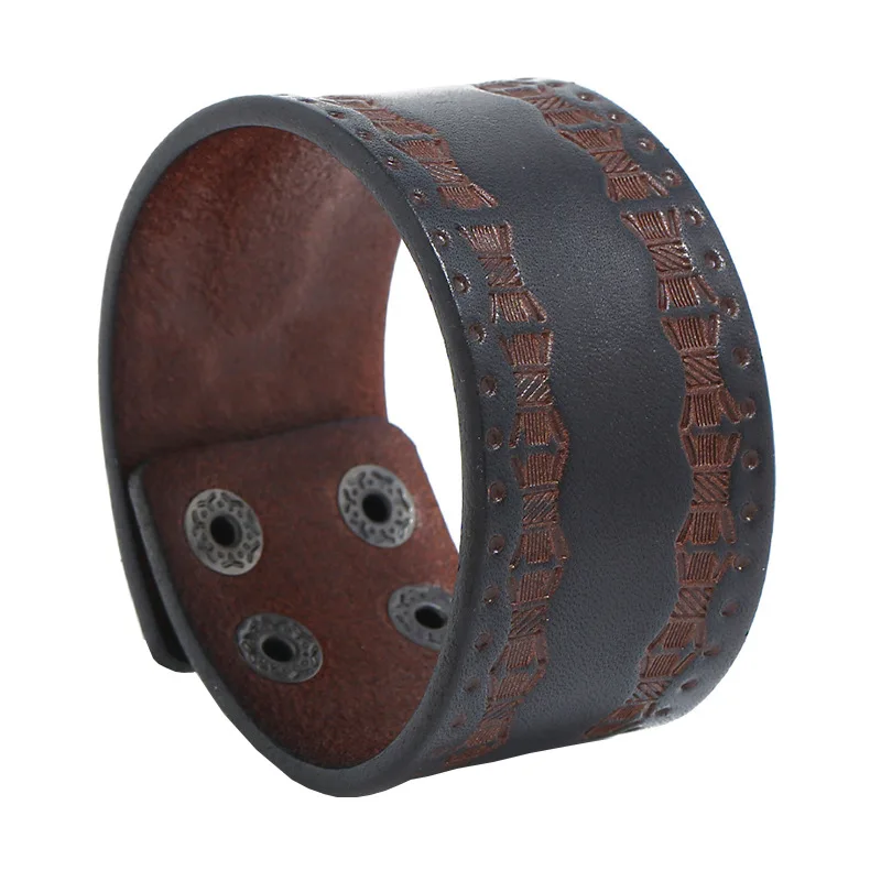 

Impression Punk Manly Cool Cowhide Genuine Personalized Wide Mens Leather Bangle Bracelets