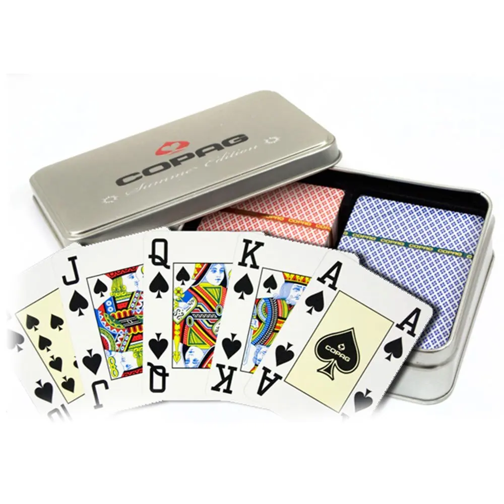 Набор карт для игры. Комплект карт "Copag WSOP Poker Jumbo Index Double Deck Red / Black". Комплект карт "Copag Centennial Decks". Карты Copag. Карты в металлической коробке.
