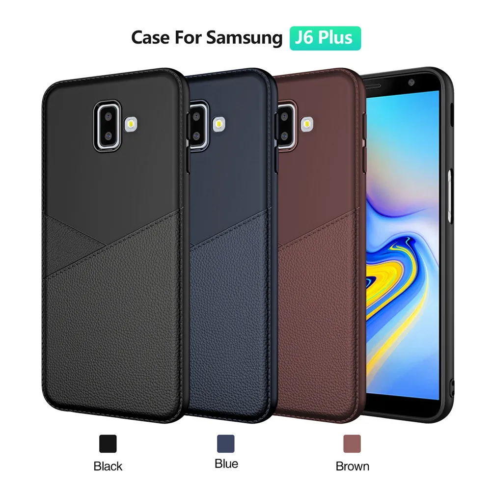 Slim Business Style Leather Pattern Case for Samsung Galaxy J6 Plus Soft TPU Cover