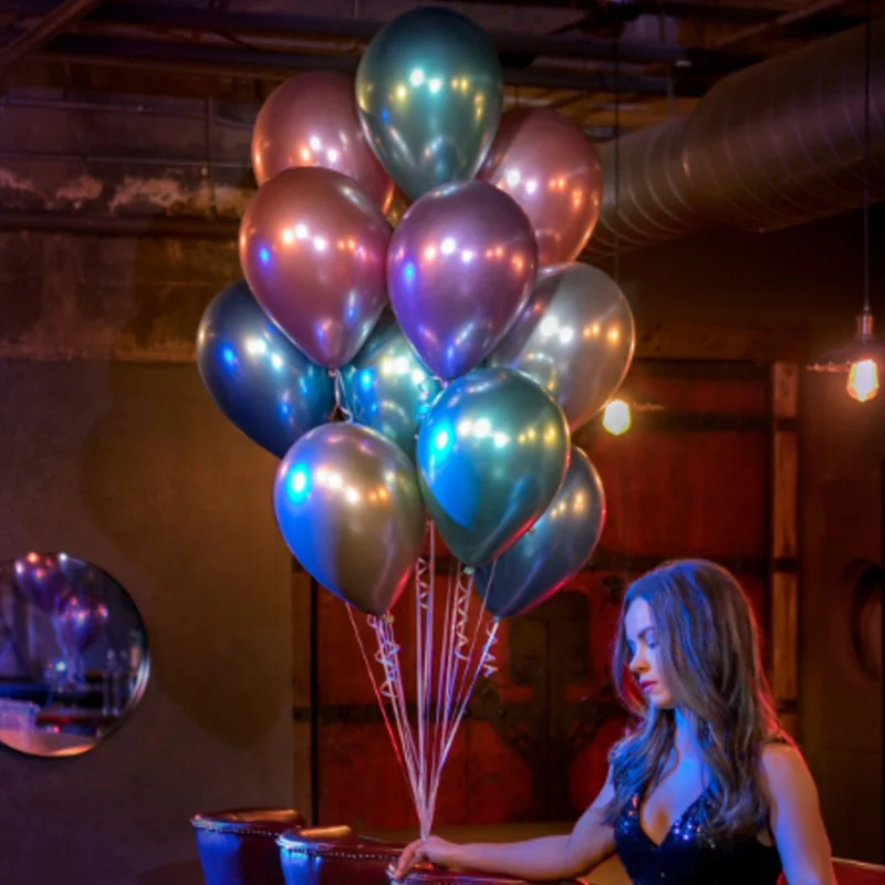 
10/12inch customize OEM Glossy Metal Pearl Latex Balloons Thick Chrome Metallic Colors Inflatable Balls Birthday Party Decor 