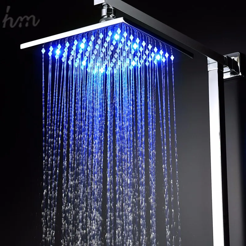 Square 8 Inches Led Light Shower Head Sets Handheld Shower With Arm
