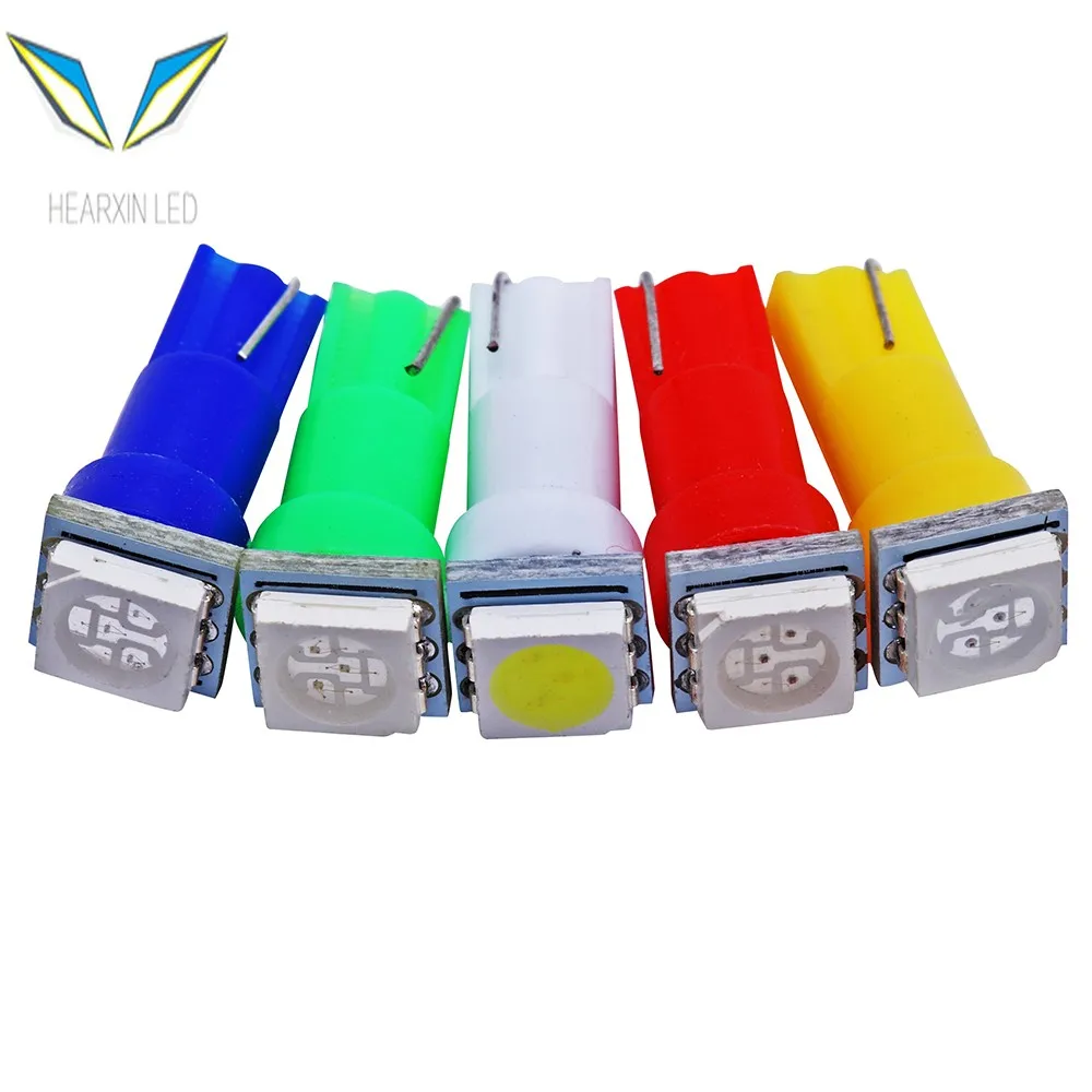 T5 5050 1SMD Instrument Light bulb Wedge LED White Green Yellow Pink Red Blue Car Auto Dashboards Gauge Bulbs