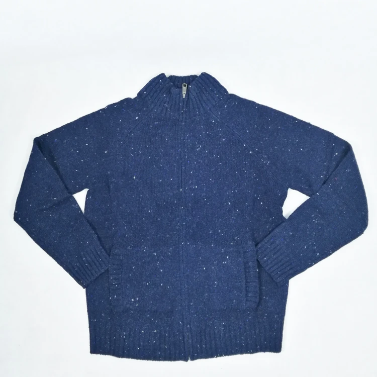 

Navy Colour High Collar Zipper Cardigan Sweater Men, Customized