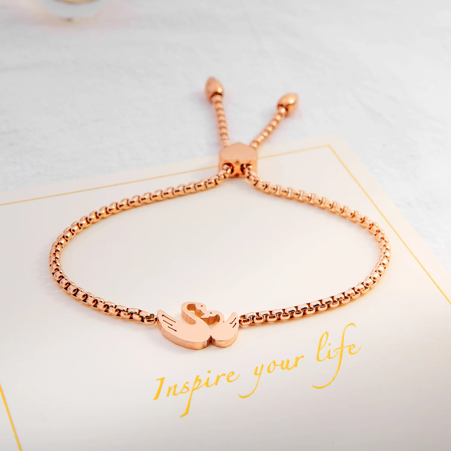 MICCI new designs romantic ladies jewelry stainless steel adjustable swan bracelet rose gold