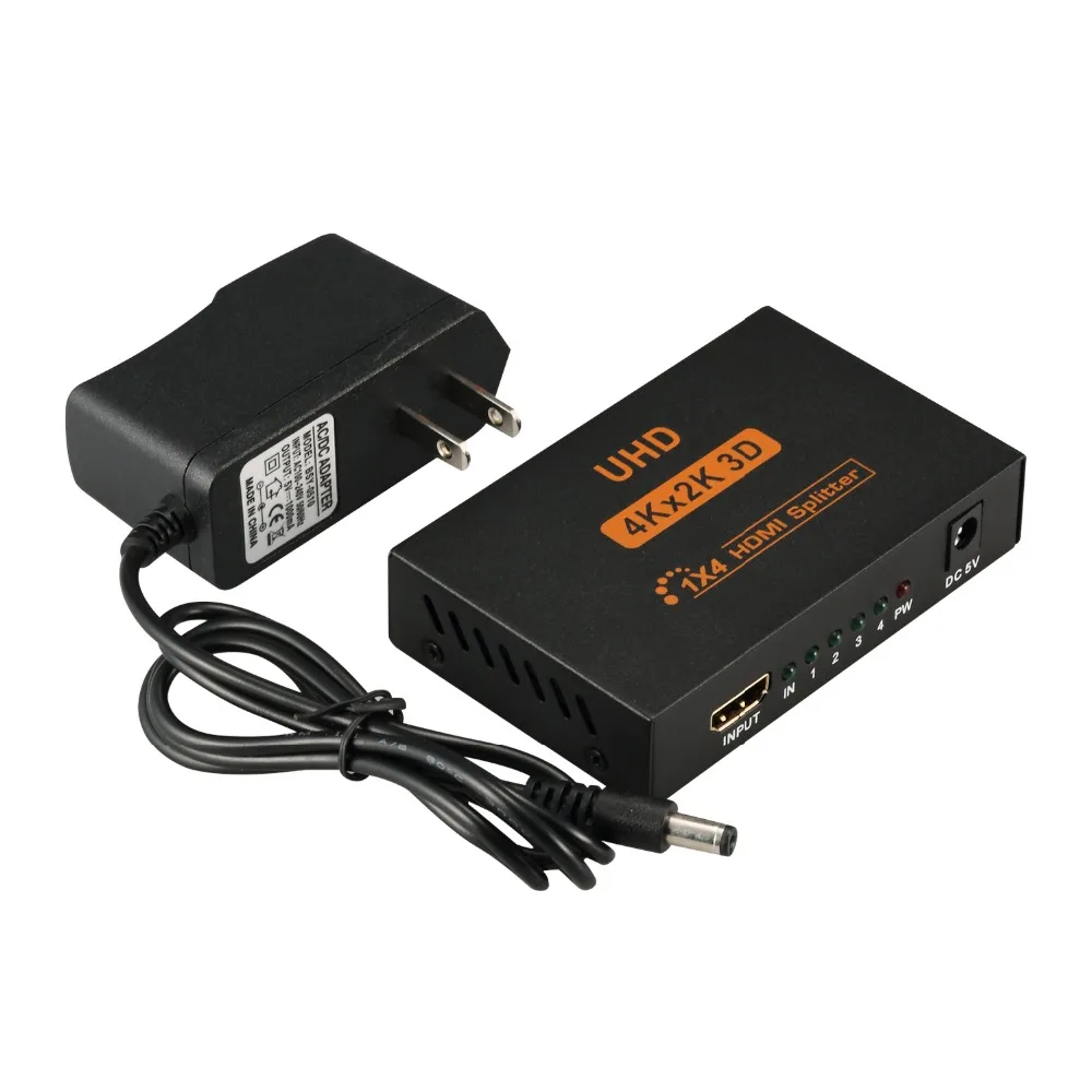 

1JustLink Latest Model 3D UHD 4kX2K 1.4V mini HDMI Splitter 1x4 1input 4 output splitter Amplifier with 5v1A power