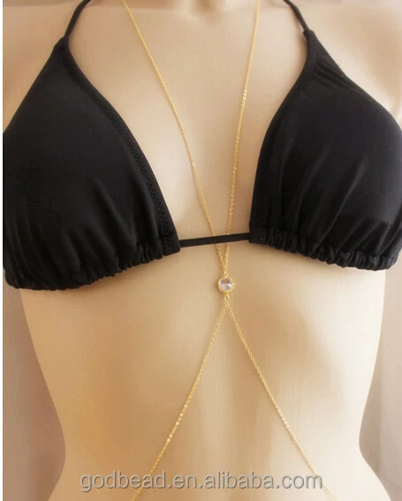 

Women Sexy Gold Tassels Body Link Belly Cross Waist Necklace Chain Slave Harness