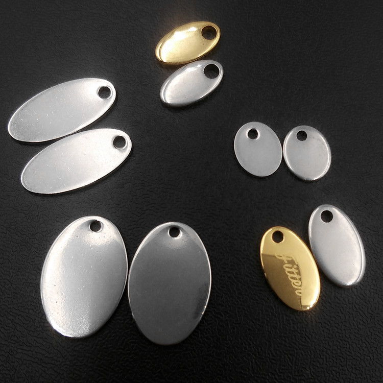 

Custom multi sizes Engraved Logo Oval Shape gold silver Metal Stainless Steel Jewelry Charms Tags