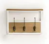 Custom design rustic natural solid wood and metal wall decorative floating hanging shelf with coat hooks