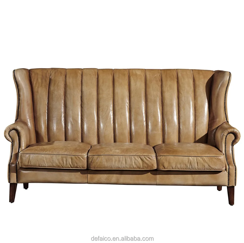 Wooden Leg Living Room Furniture Vintage Leather 3 Seat Sofa Buy