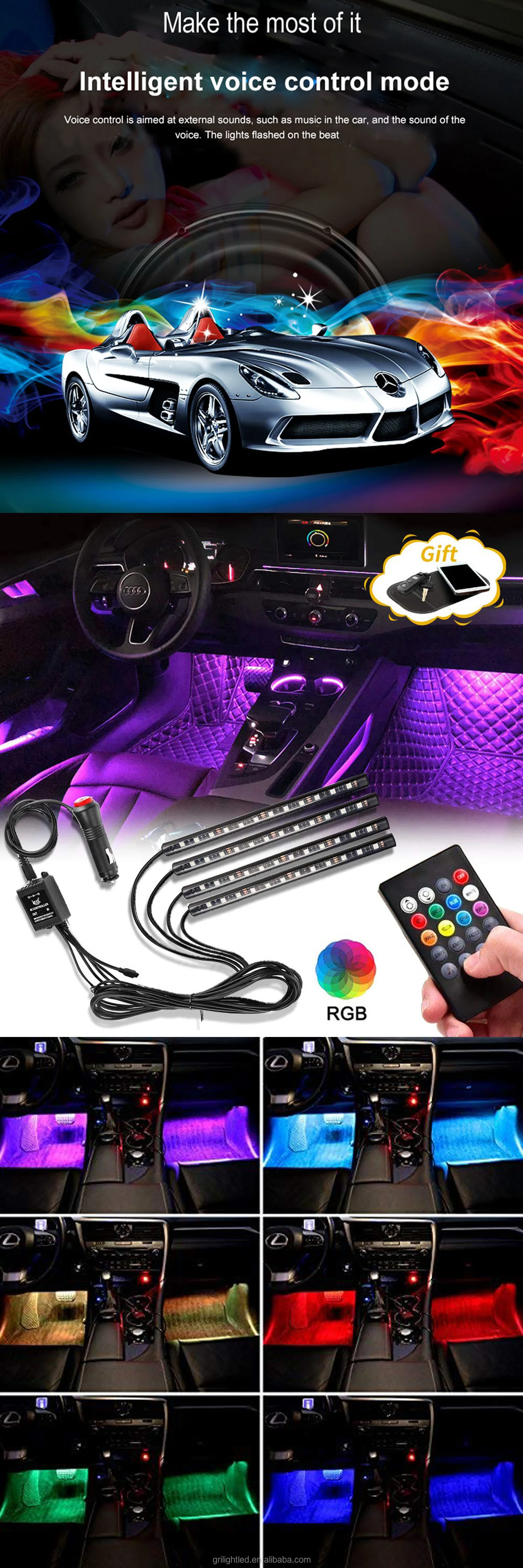 Flexible Colorful Accessories Ambient Interior Decoration Lights Music Control RGB Car LED Strips Atmosphere Light for Car