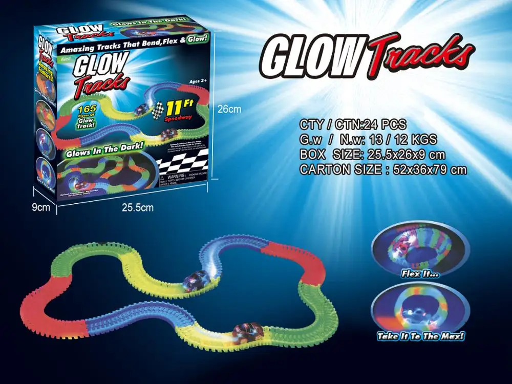 28pcs Plastic Glow In Dark Car Race Track For Sale