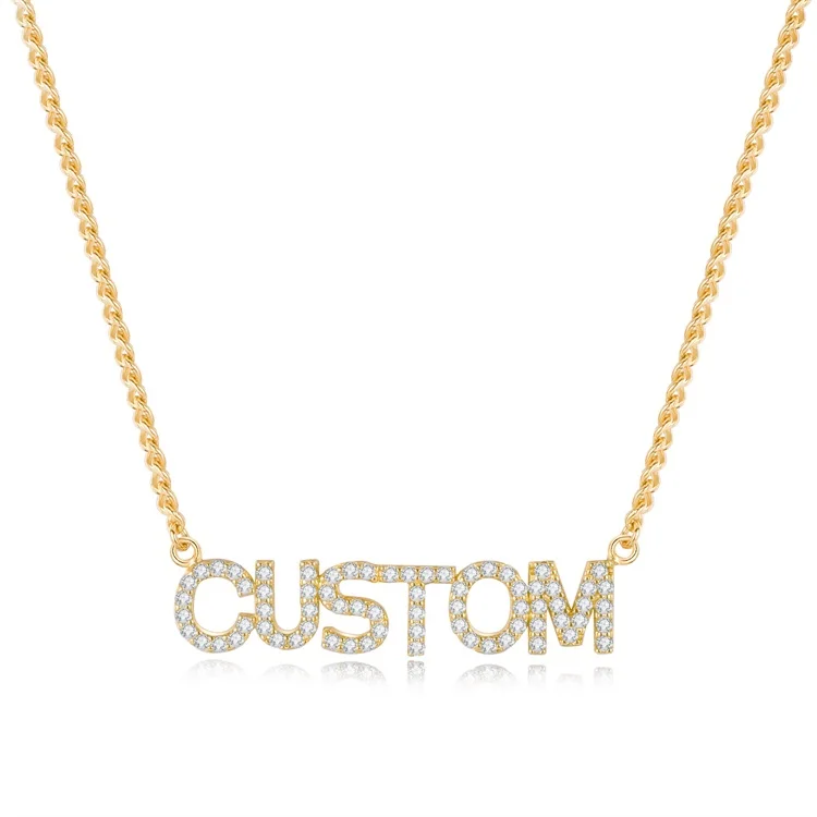 

Fashion custom personalized copper cubic zirconia full crystal name necklace, Rose gold/gold/silver