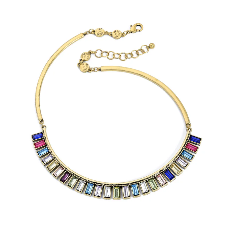 

xl00956c Indian Style Colorful Crystal Choker Necklace Jewellery, Silver