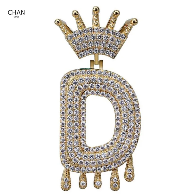 

Wholesale jewelry miami iced out letter pendant crown and letters pendant custom initial letter pendant letter A to Z, Silver/black/gold/rose gold/blue avalibale