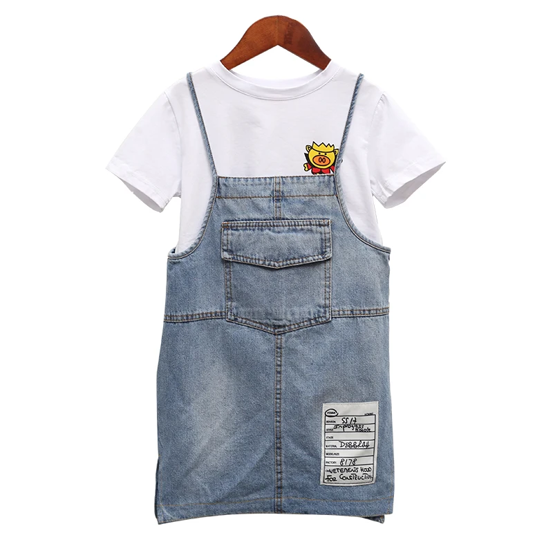 2019 new all-in-one children's suit girl's summer dress set cuhk children's piggy jeans slip dress two-piece set