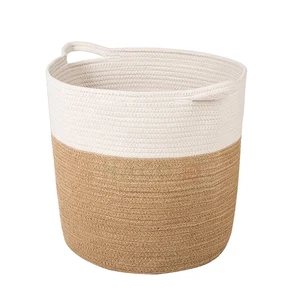 Image of High Quality Brown Cream Stripe Storage Decorative Laundry Basket
