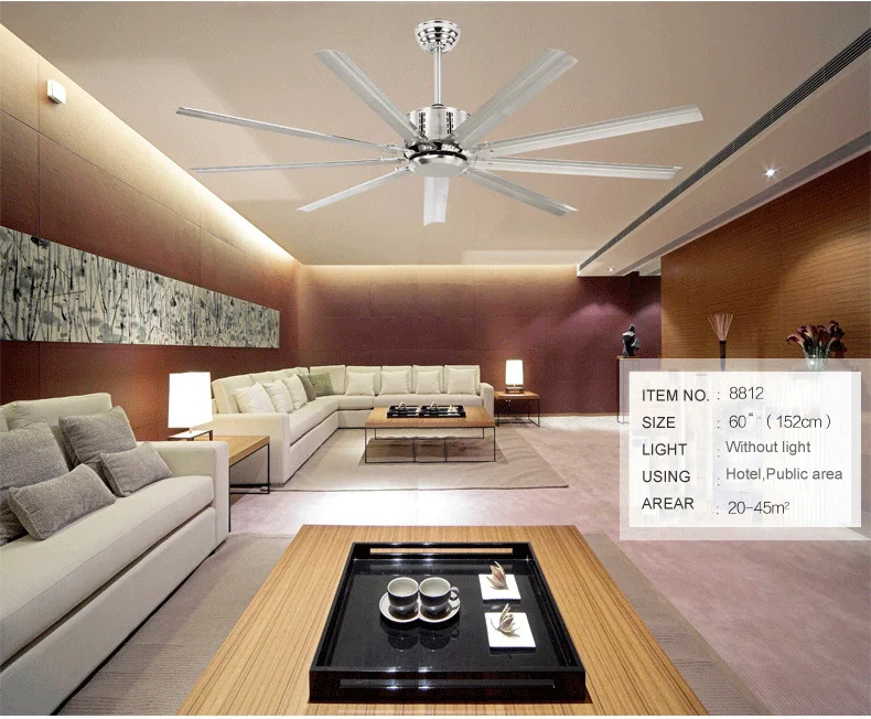 
60 inch industrial fan metal ceiling fan AC pure copper motor 9 metal blade with remote control giant ceiling fan 