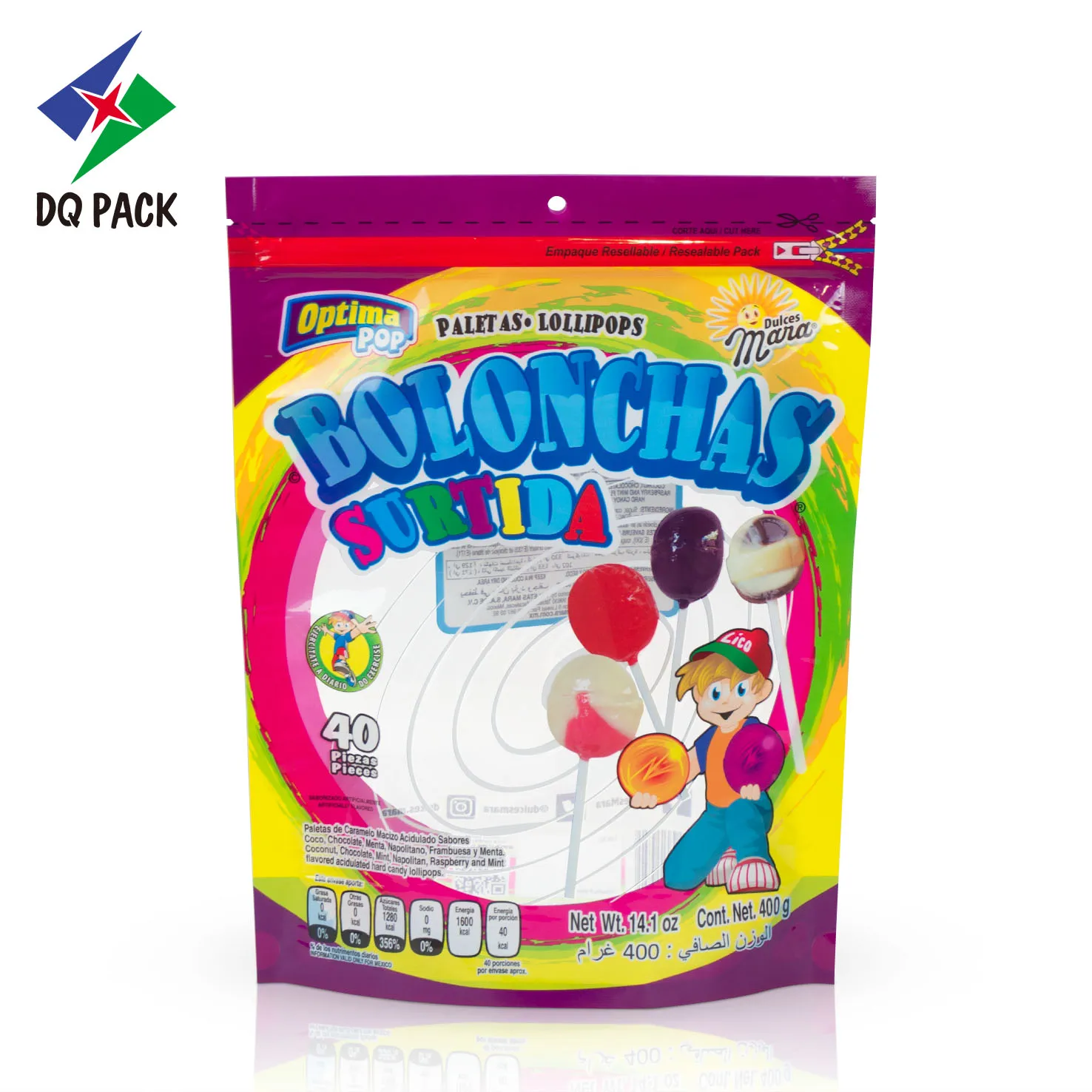 China high quality flexible packaging stand up pouch for candy lollipop