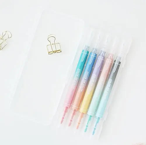 LIVEWORK 10 Colors Twin Pen Set - Dual Colors 5 Pen Set in Case (10 Colors Highlighter Set)
