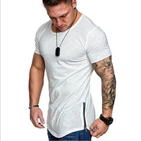 

Sports Slim Pure Color Men's Hem Zipper Customized Sport T-shirt